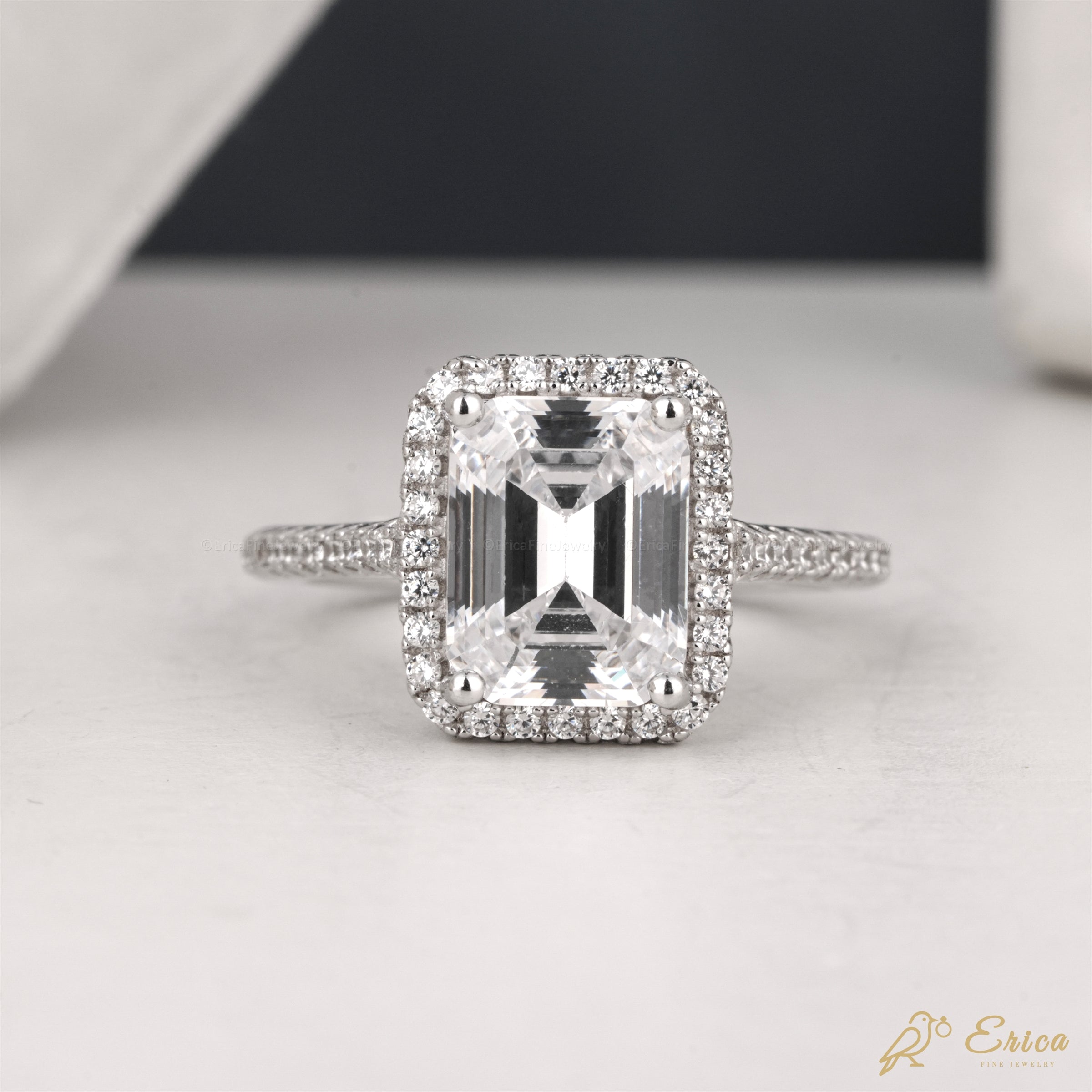 The Empress - Emerald Cut Halo Engagement Ring