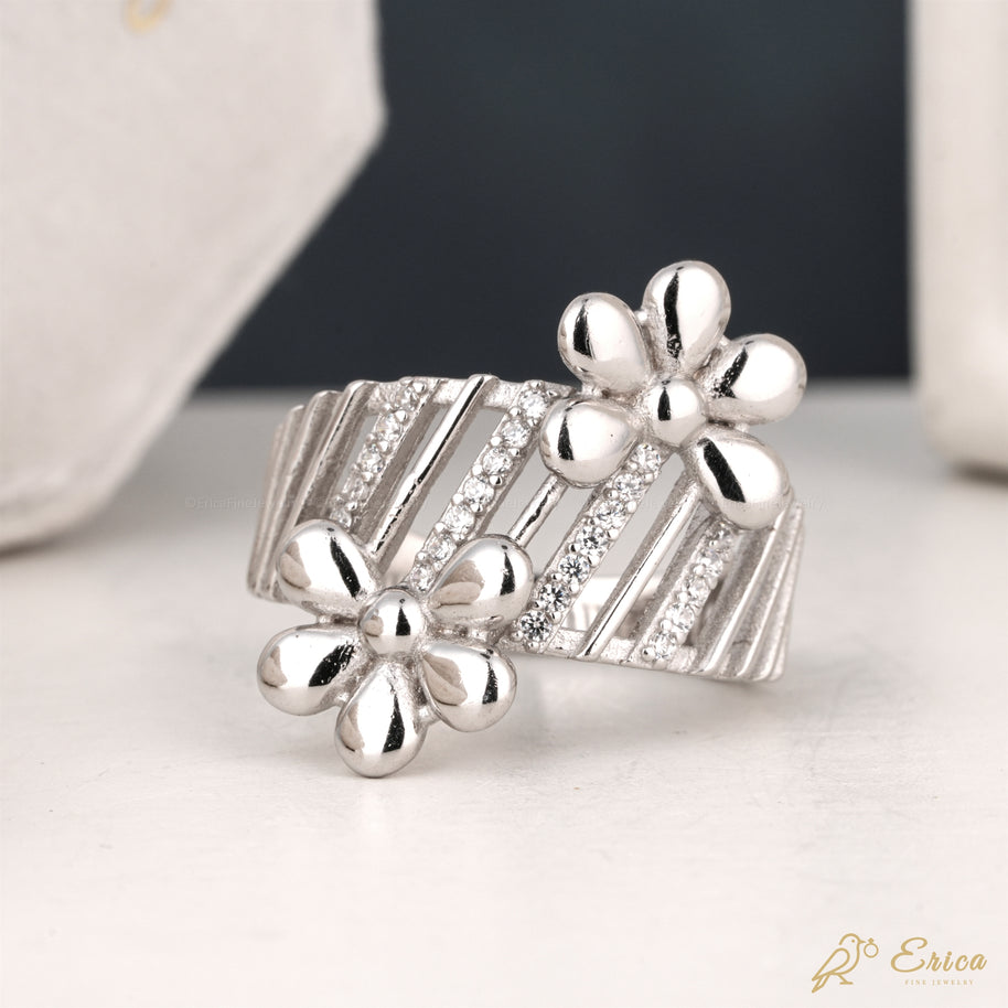 The Blossom - Double Flower Open Band Ring