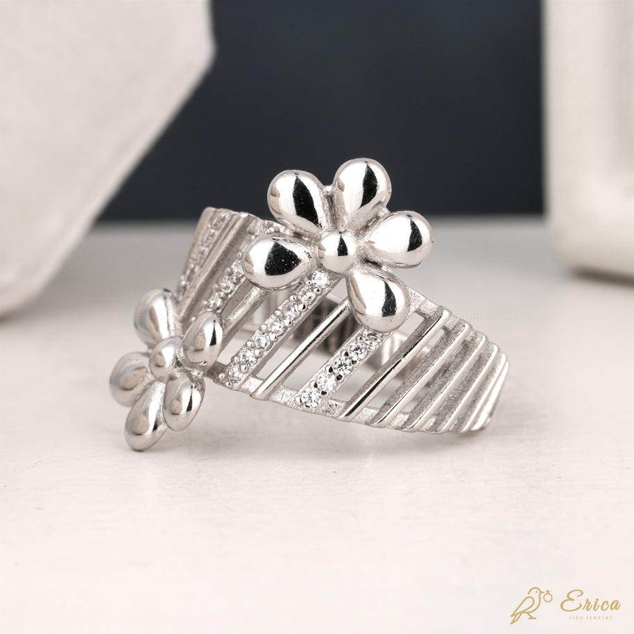 The Blossom - Double Flower Open Band Ring