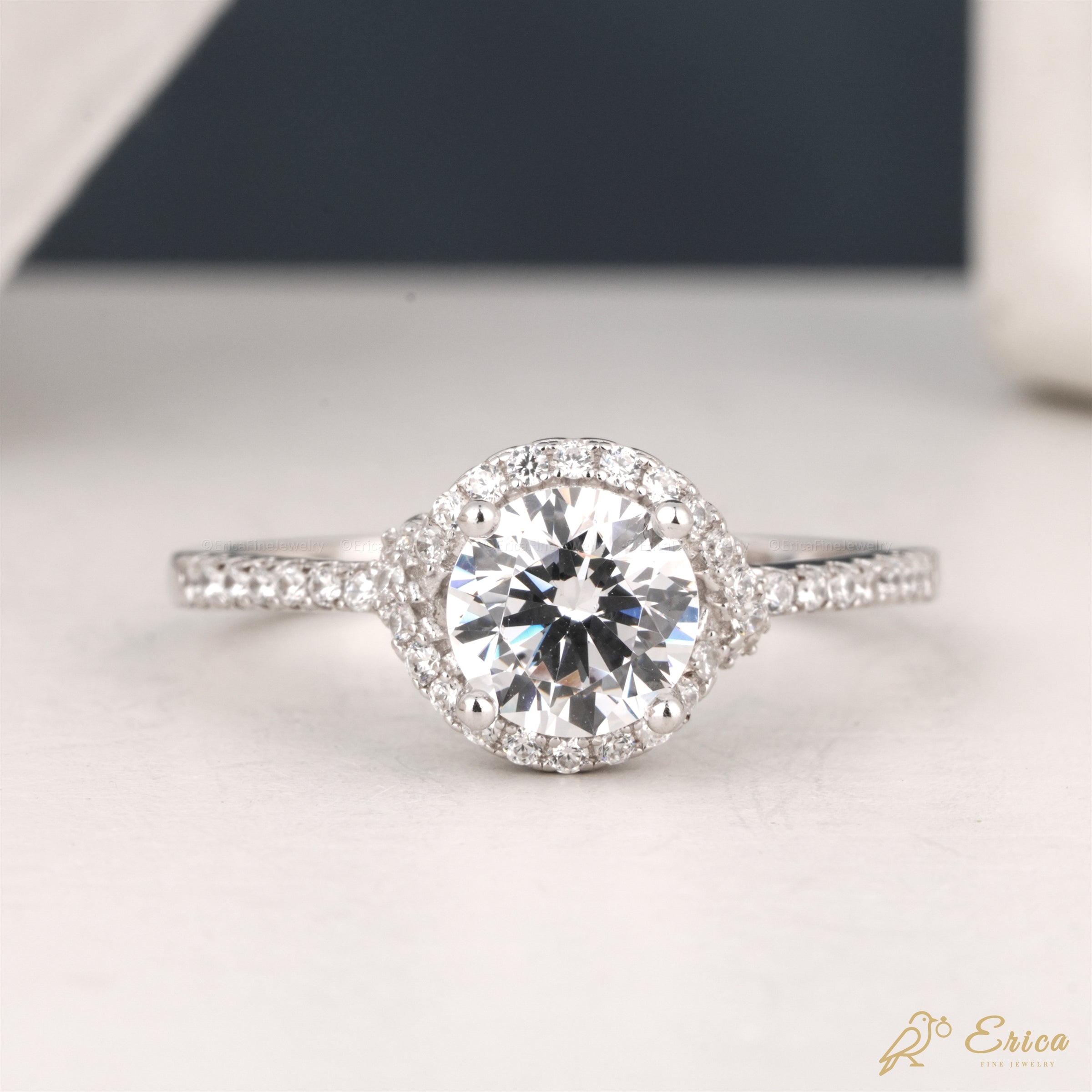 The Celestia - Round Halo Pavé Engagement Ring