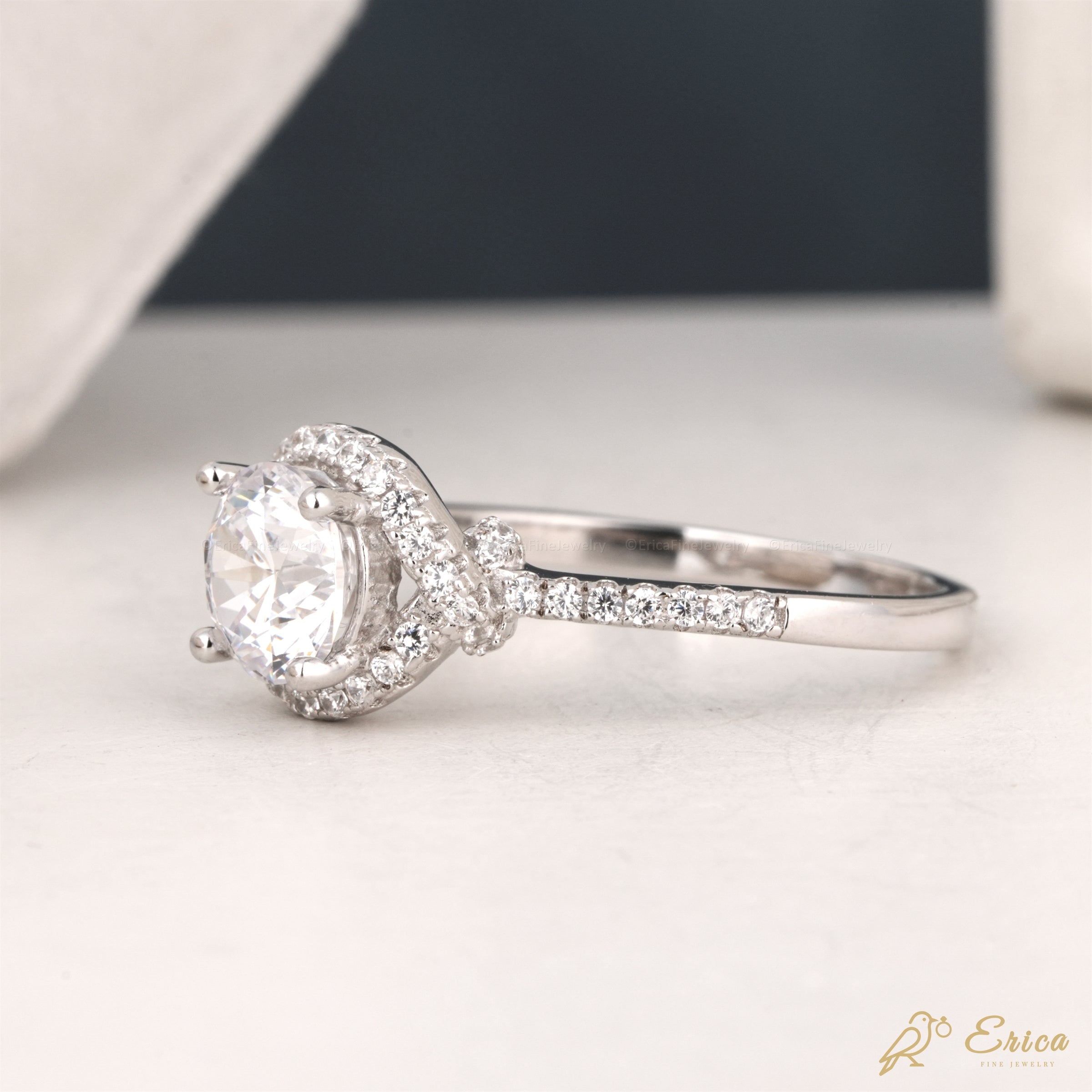 The Celestia - Round Halo Pavé Engagement Ring