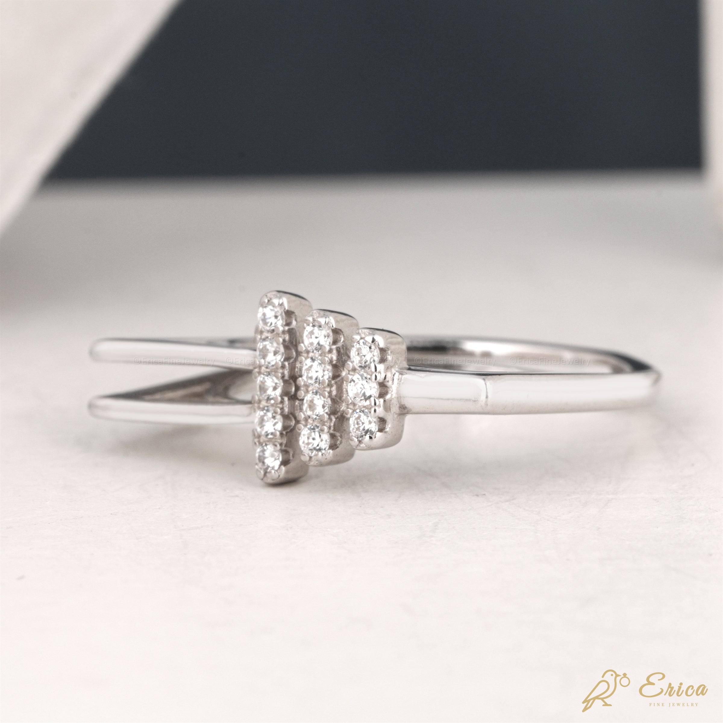 The Trio - Triple Bar Pavé Double Band Ring