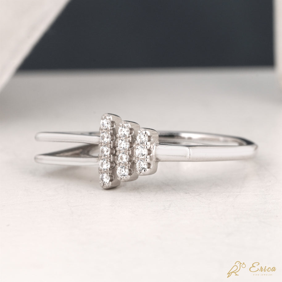 The Trio - Triple Bar Pavé Double Band Ring