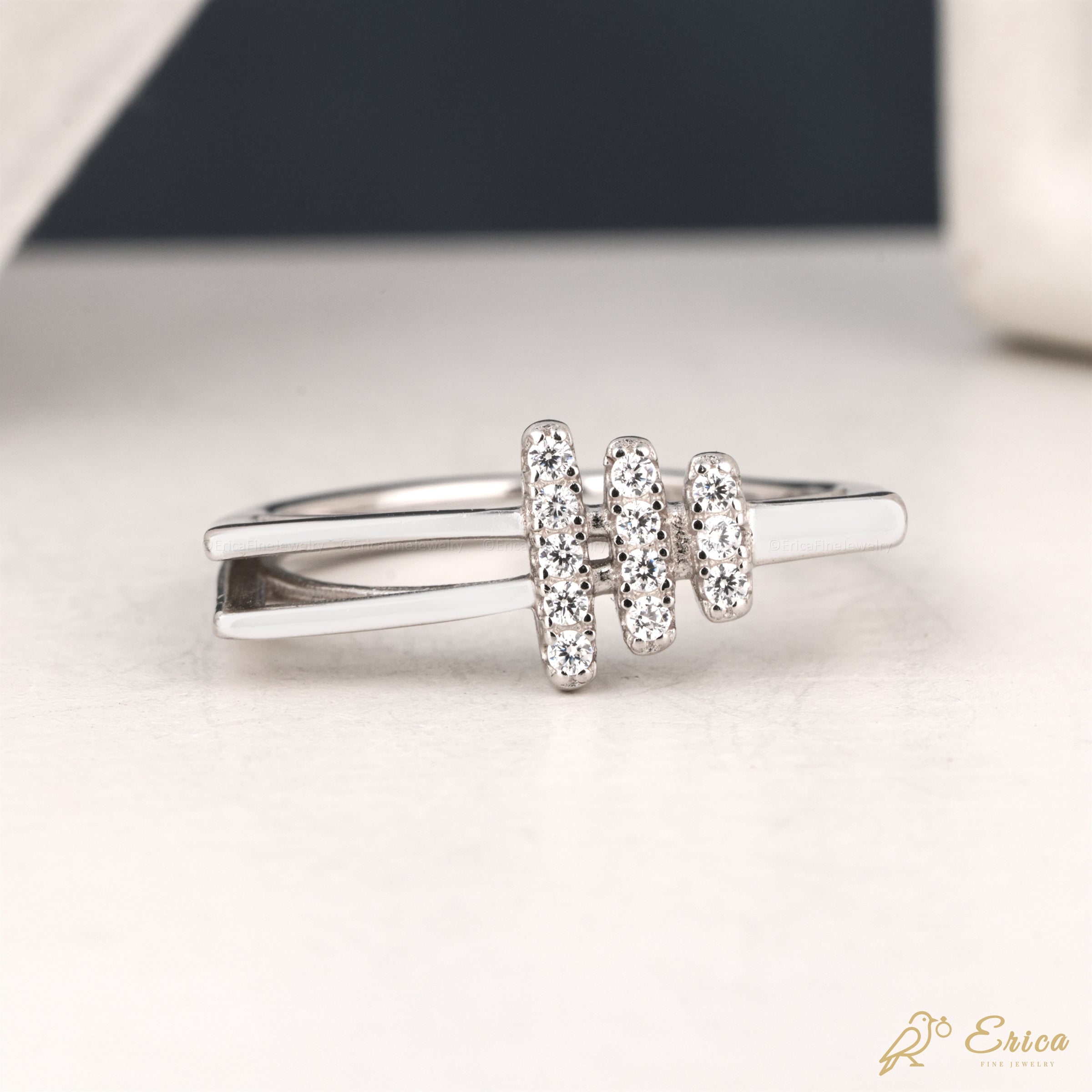 The Trio - Triple Bar Pavé Double Band Ring