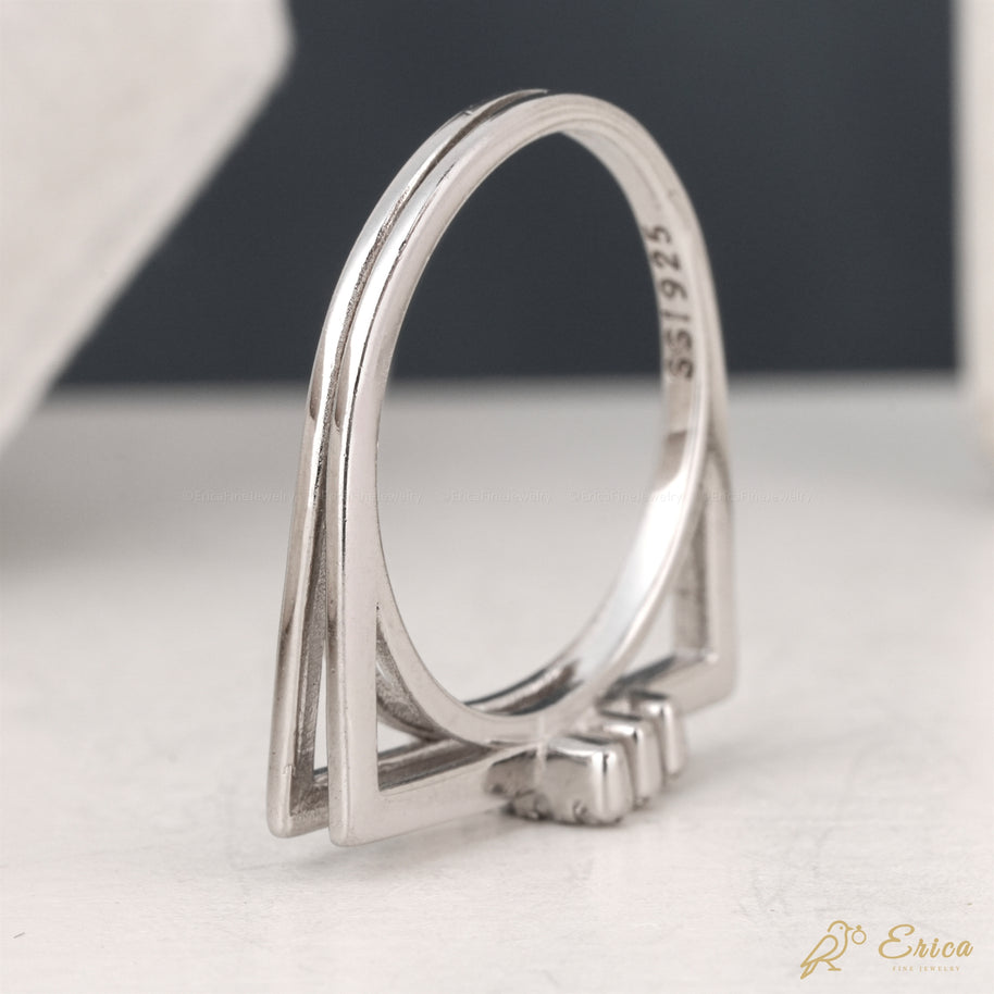 The Trio - Triple Bar Pavé Double Band Ring
