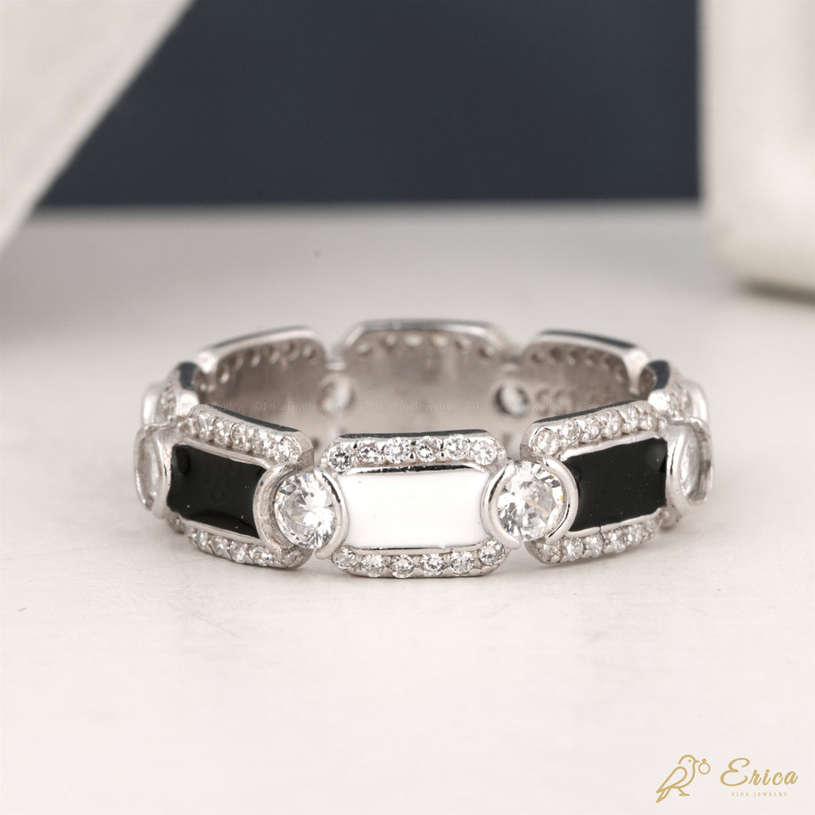 The Noir - Black & White Enamel Eternity Band
