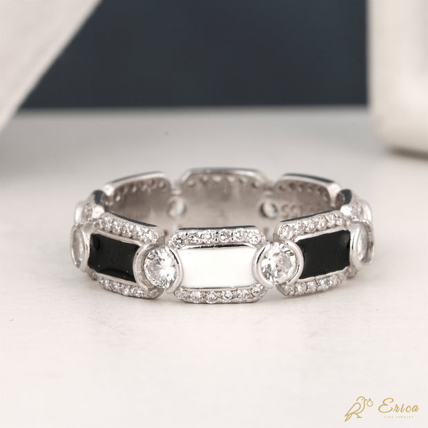 The Noir - Black & White Enamel Eternity Band
