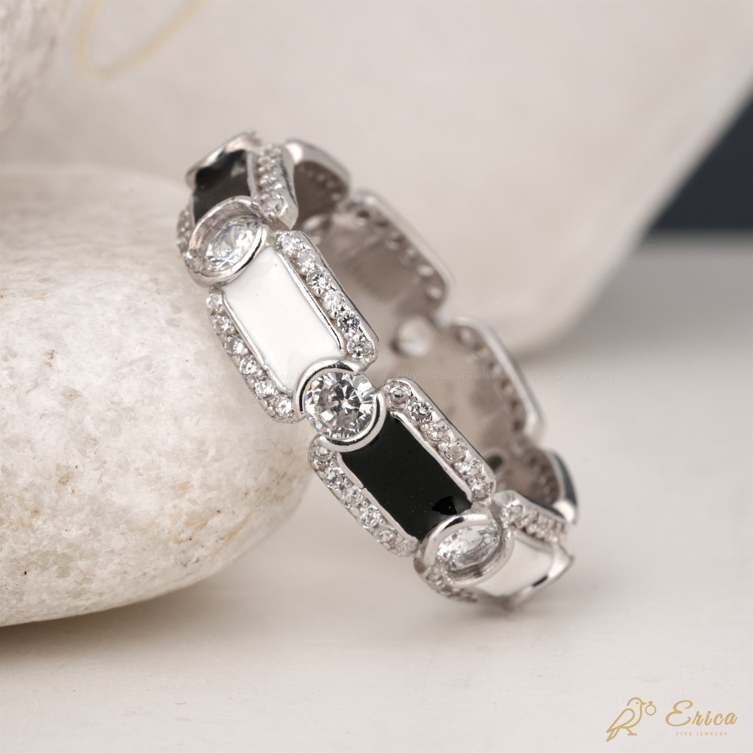 The Noir - Black & White Enamel Eternity Band