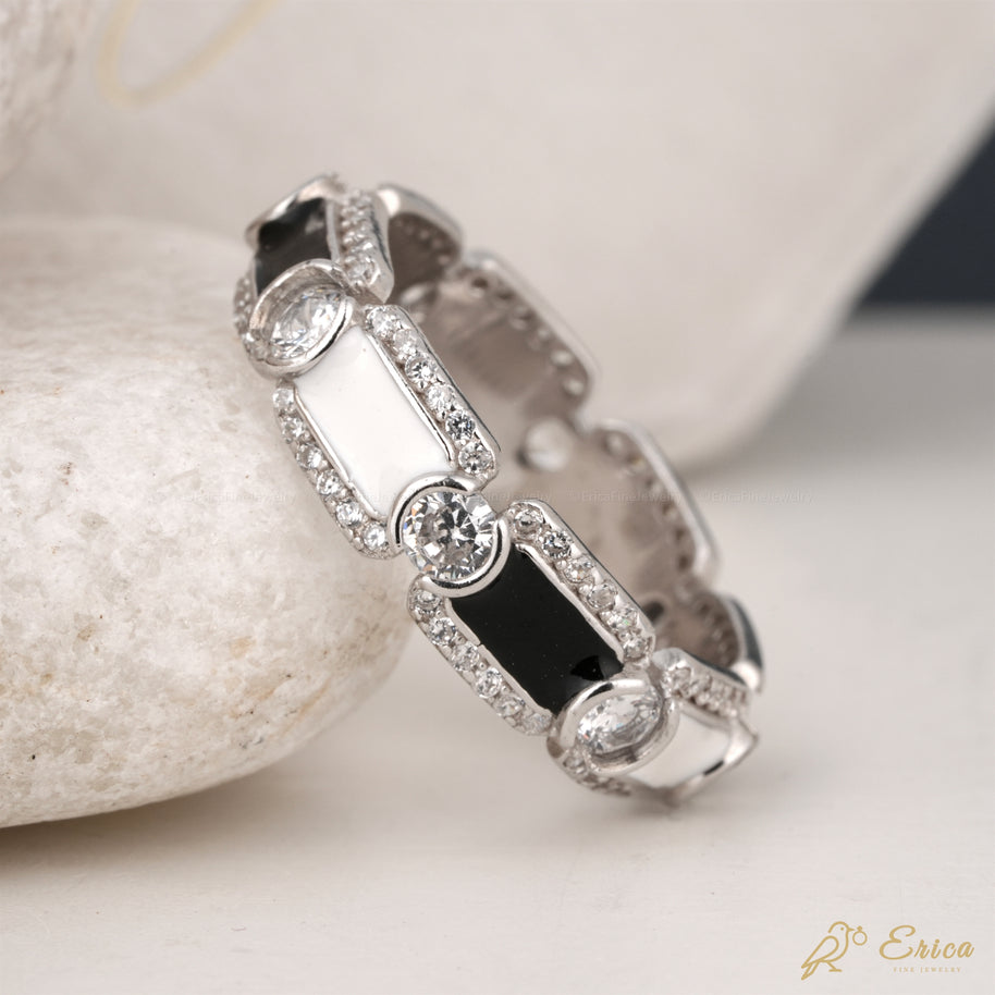 The Noir - Black & White Enamel Eternity Band