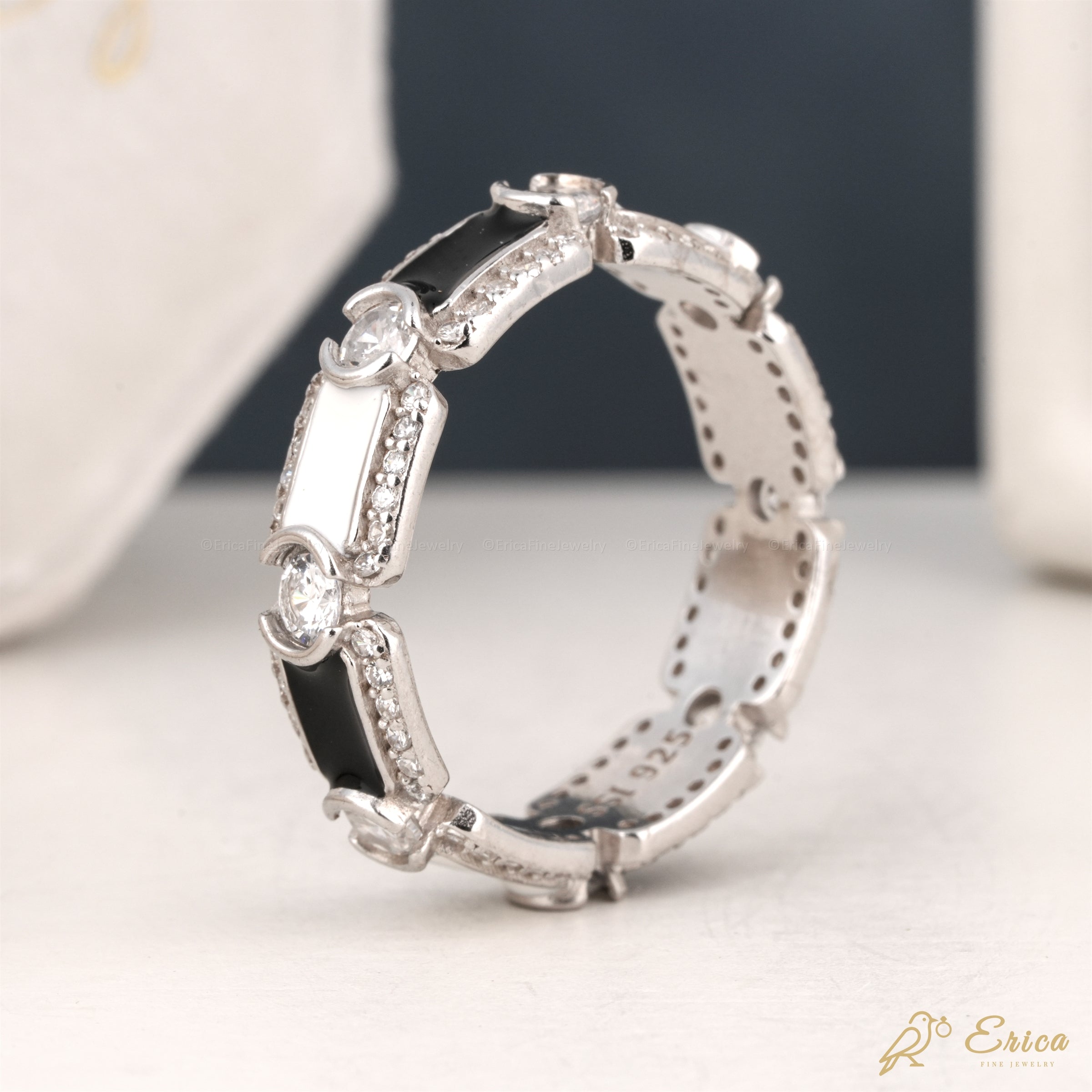 The Noir - Black & White Enamel Eternity Band