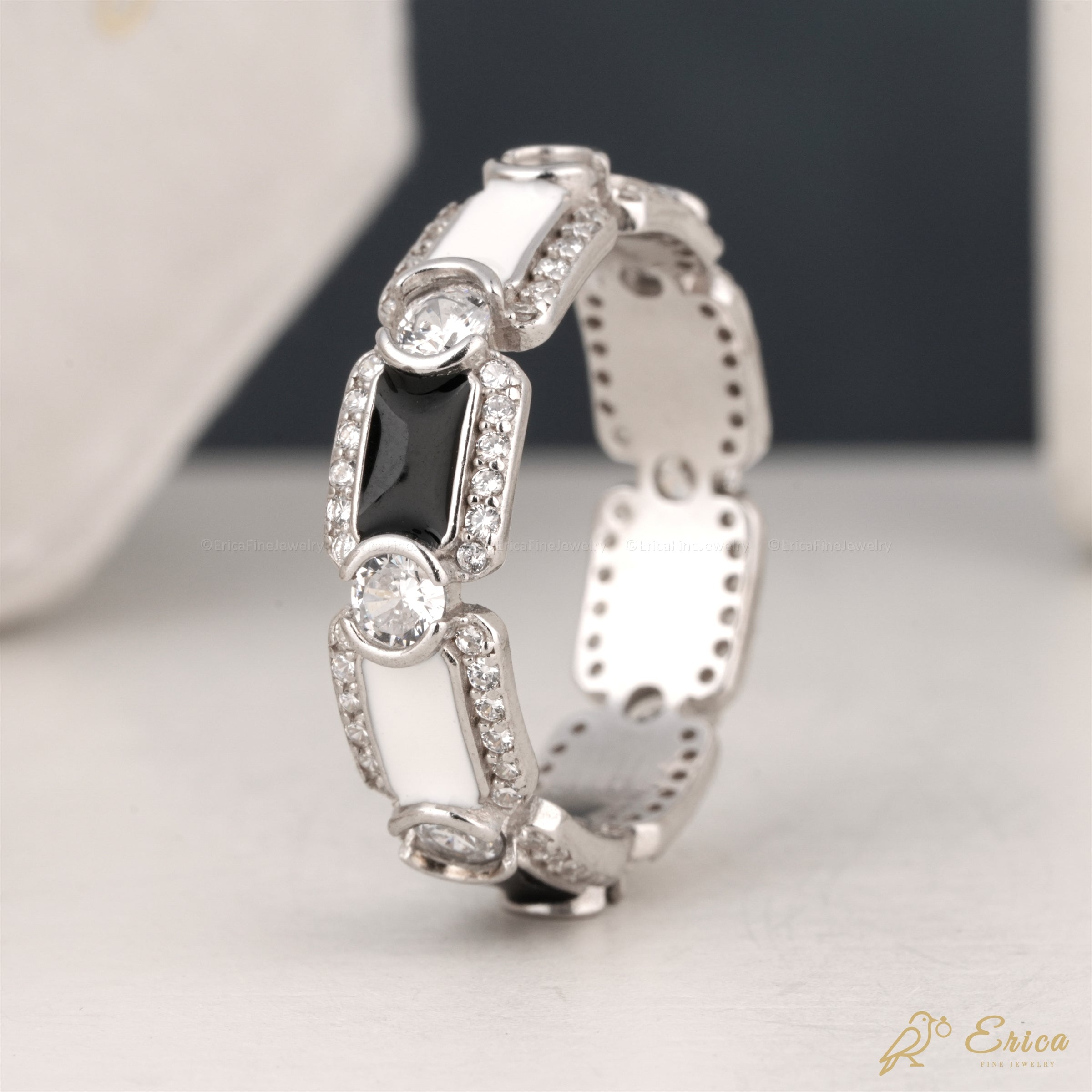 The Noir - Black & White Enamel Eternity Band