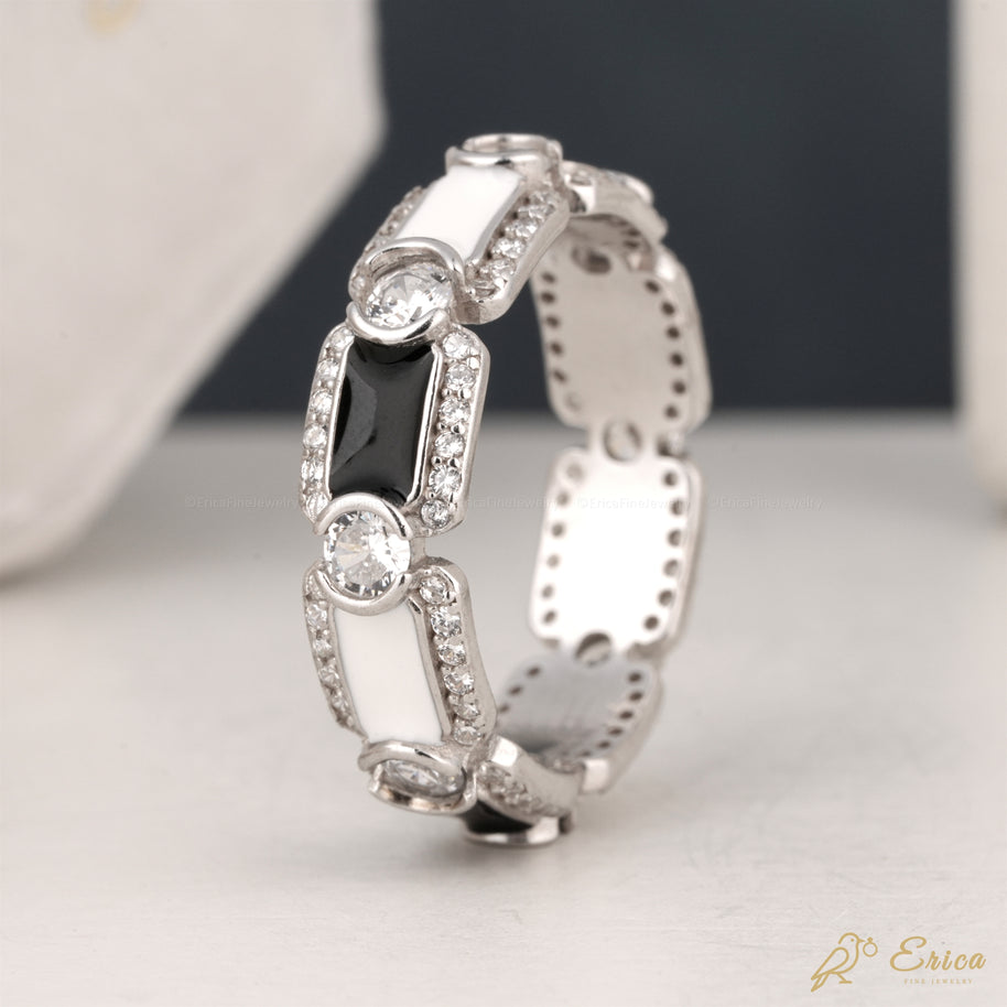 The Noir - Black & White Enamel Eternity Band