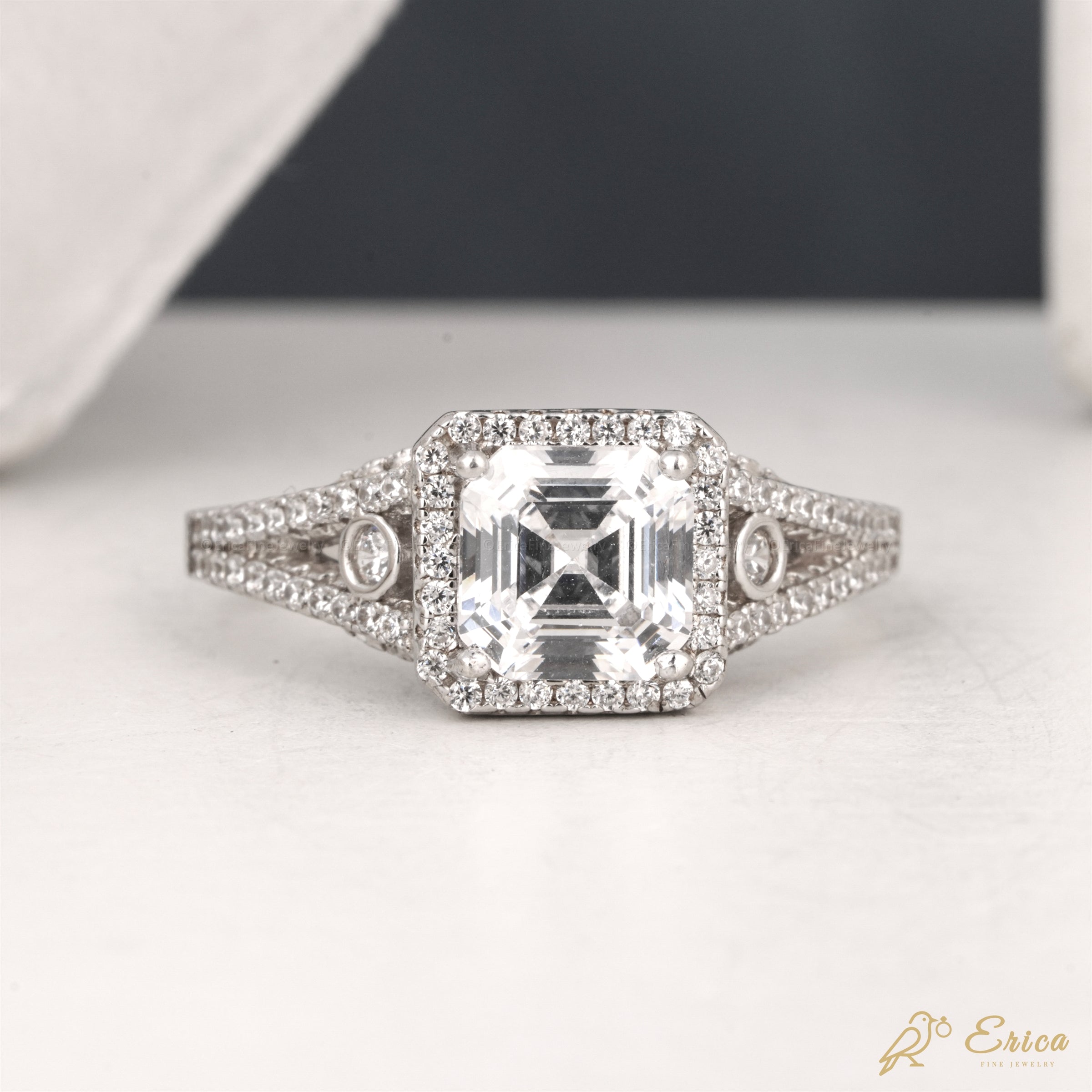 The Sovereign - Asscher Cut Halo Split Shank Engagement Ring