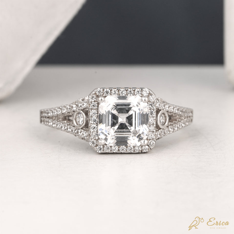 The Sovereign - Asscher Cut Halo Split Shank Engagement Ring