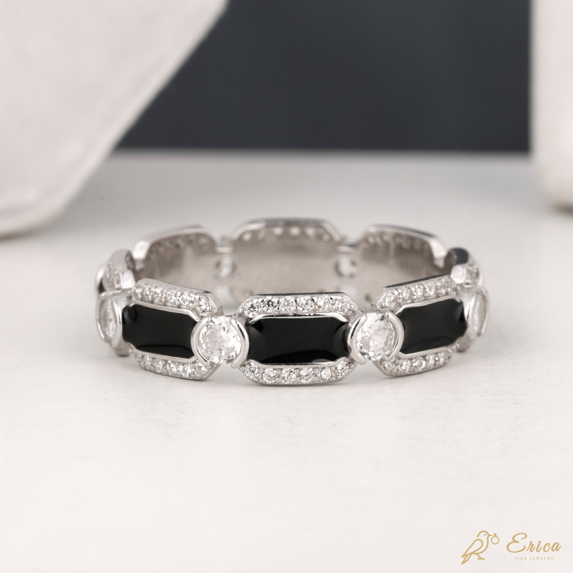 The Obsidian - Black Enamel Moissanite Eternity Band