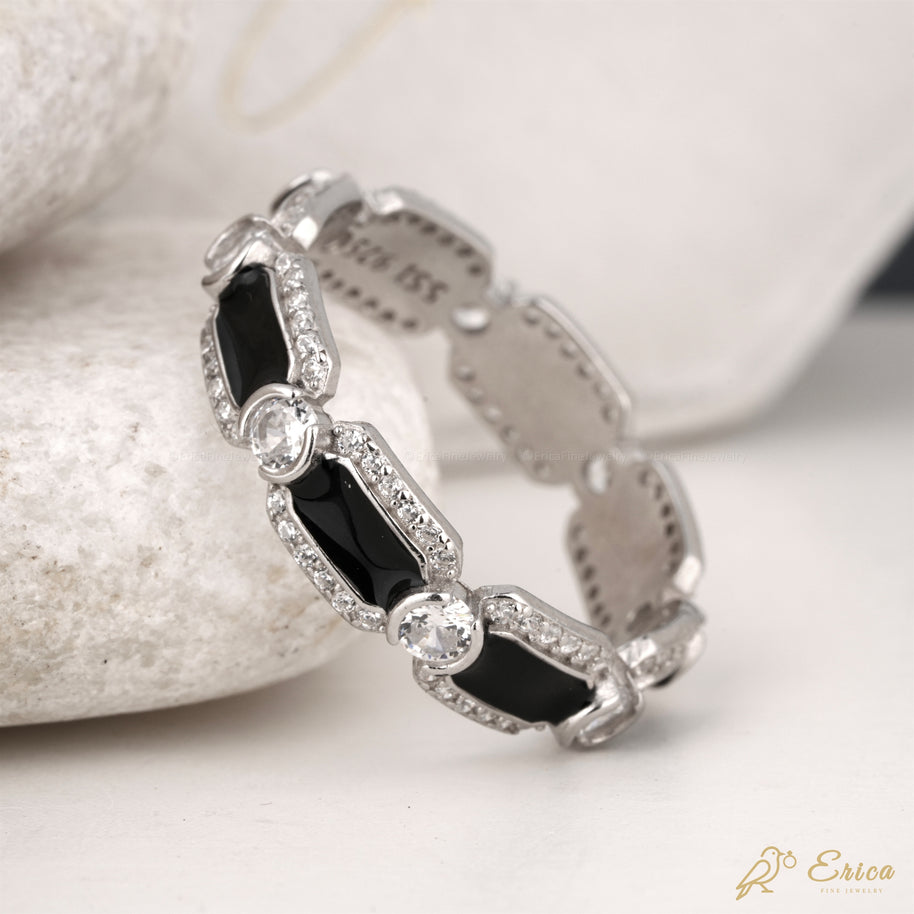 The Obsidian - Black Enamel Moissanite Eternity Band