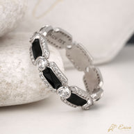 The Obsidian - Black Enamel Moissanite Eternity Band