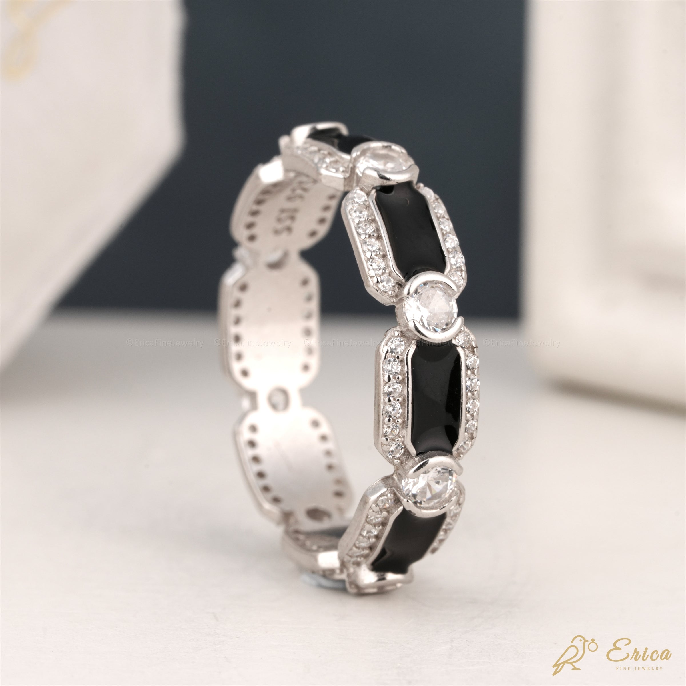 The Obsidian - Black Enamel Moissanite Eternity Band