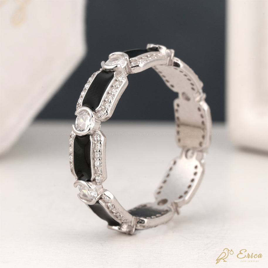 The Obsidian - Black Enamel Moissanite Eternity Band