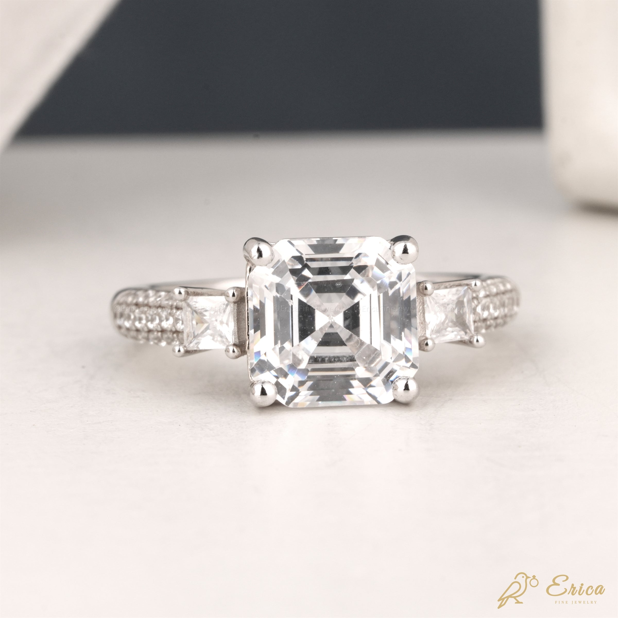 The Genevieve - Three-Stone Radiant Side & Pavé Asscher Cut