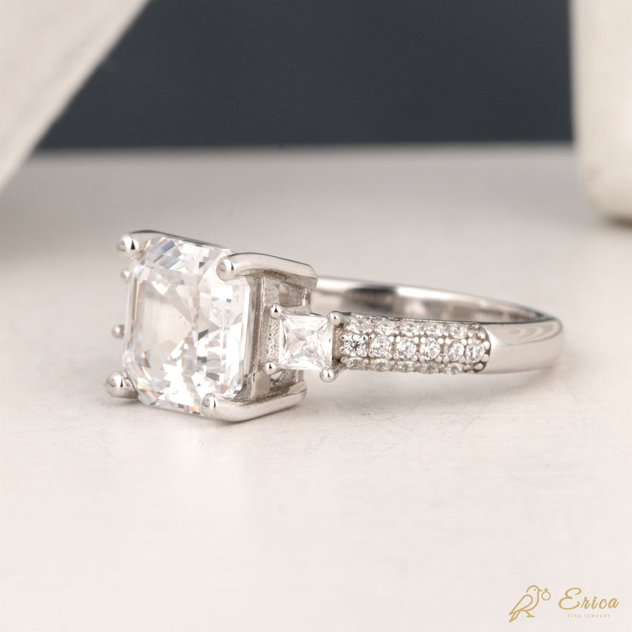 The Genevieve - Three-Stone Radiant Side & Pavé Asscher Cut