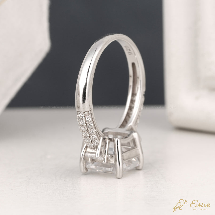 The Genevieve - Three-Stone Radiant Side & Pavé Asscher Cut