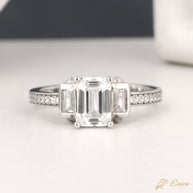 The Vivienne - Three-Stone Baguette & Pavé Emerald Cut