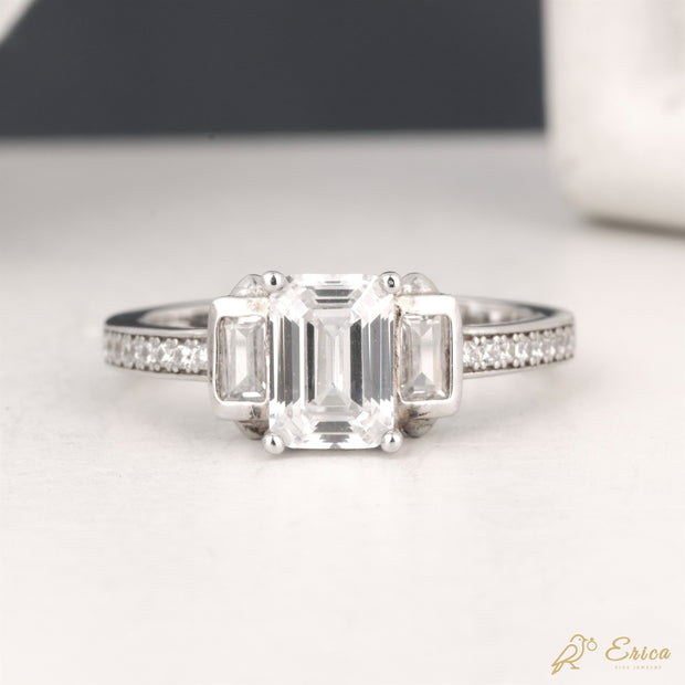The Vivienne - Three-Stone Baguette & Pavé Emerald Cut