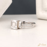 The Vivienne - Three-Stone Baguette & Pavé Emerald Cut