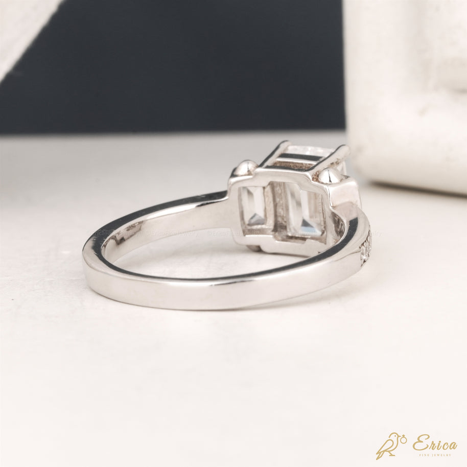 The Vivienne - Three-Stone Baguette & Pavé Emerald Cut