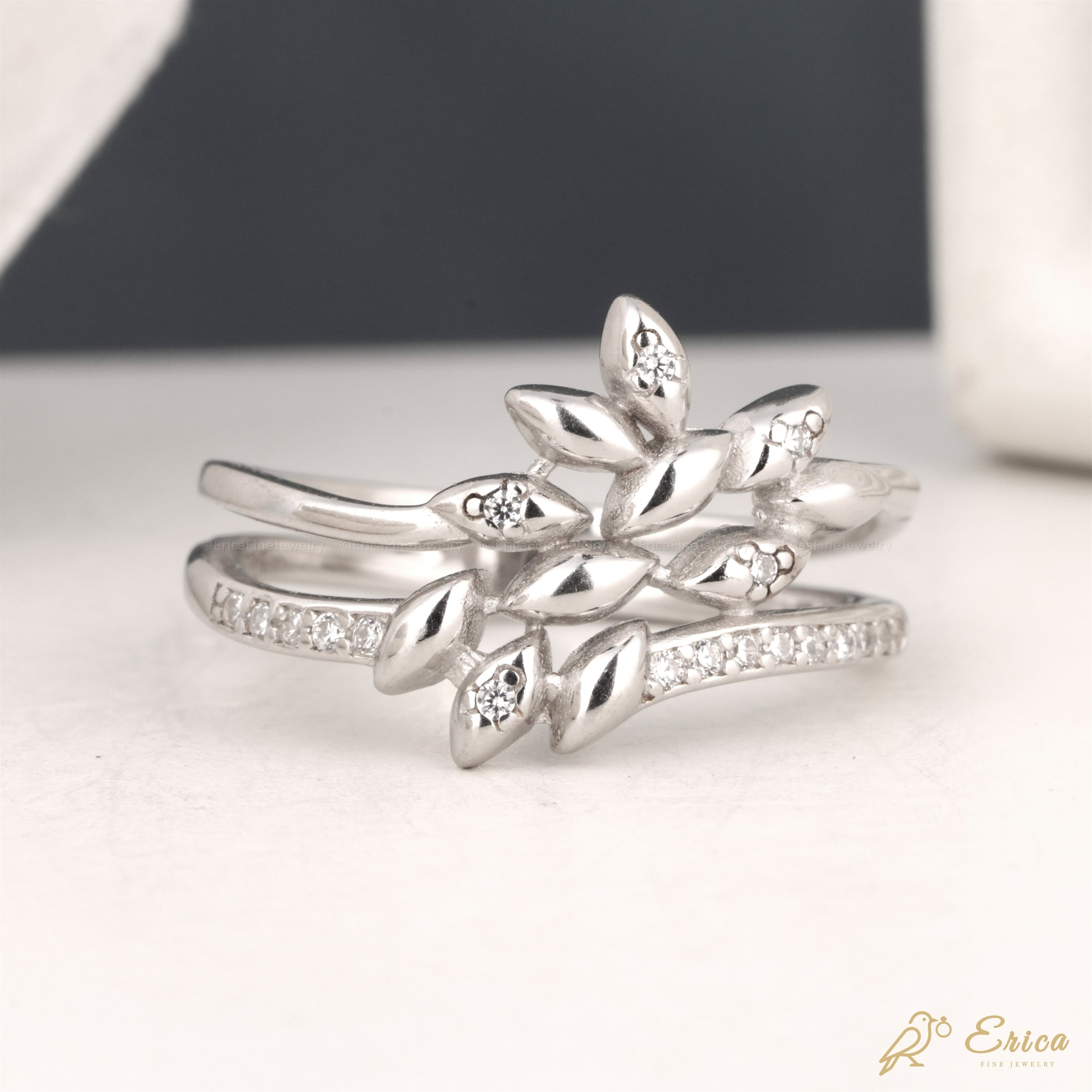 The Evangeline - Marquise Leaf Cluster Double Band