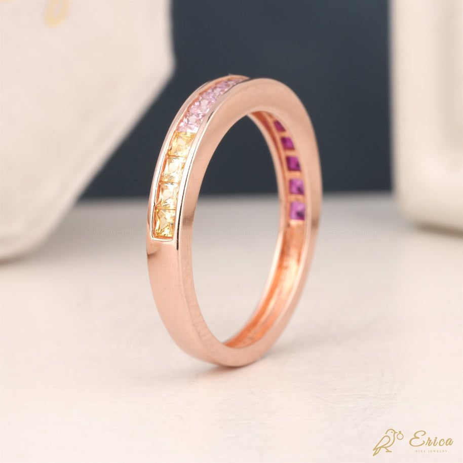 The Iris - Rainbow Ombré Princess Cut Channel Band