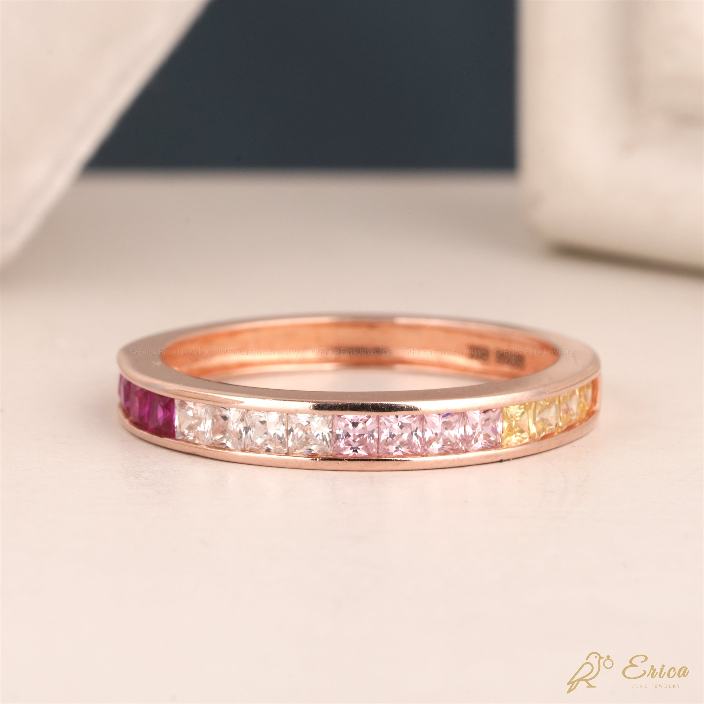 The Iris - Rainbow Ombré Princess Cut Channel Band