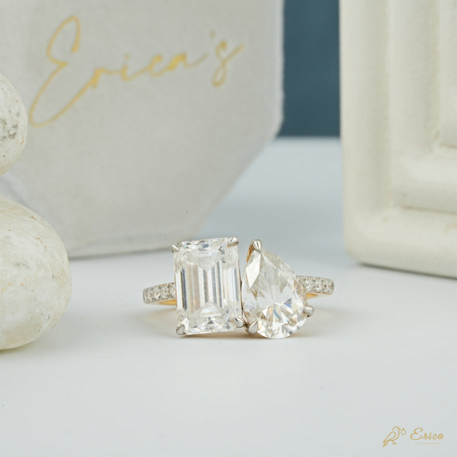 The Regal - Crown Pavé Pear & Emerald Toi et Moi