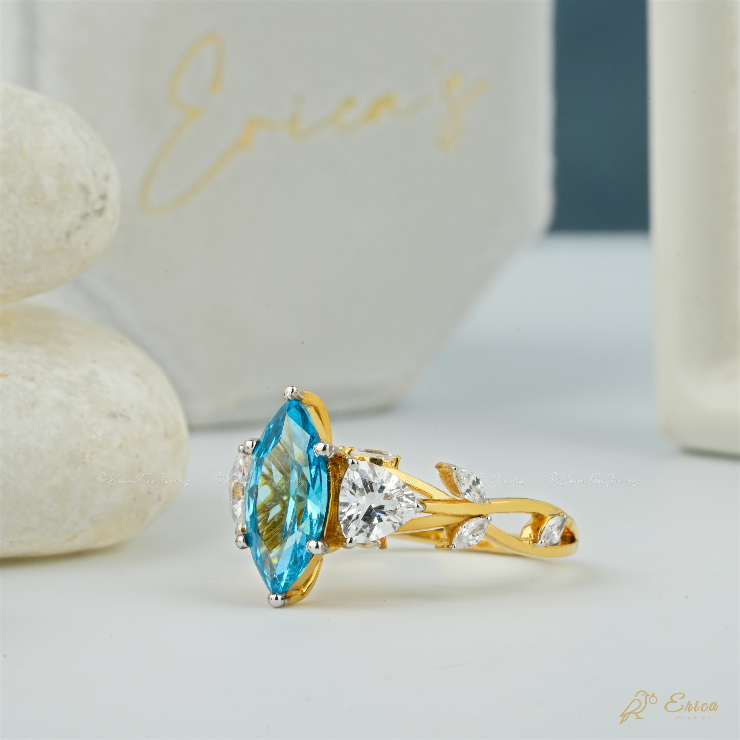 The Sapphire - Blue Marquise with Pear Sides