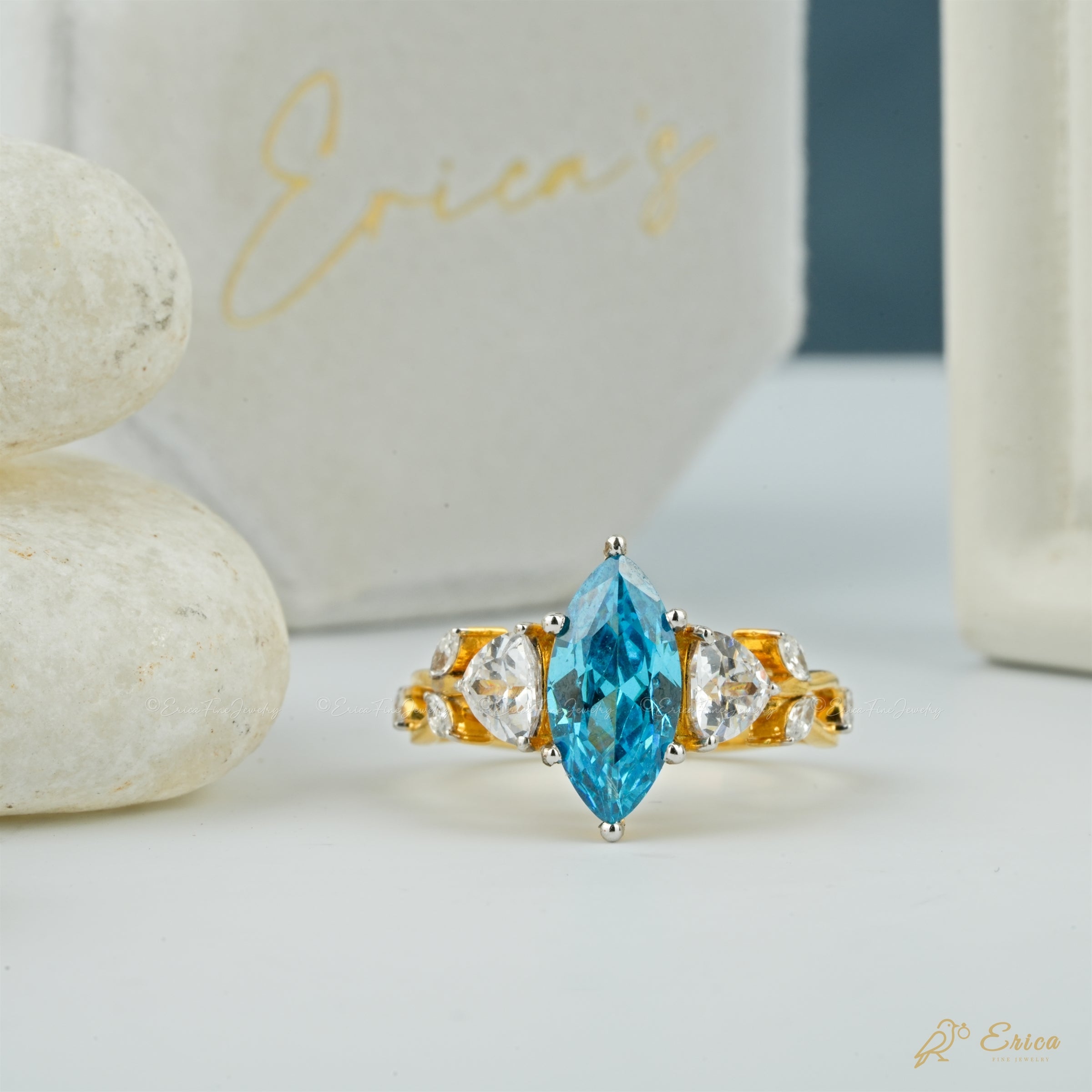 The Sapphire - Blue Marquise with Pear Sides
