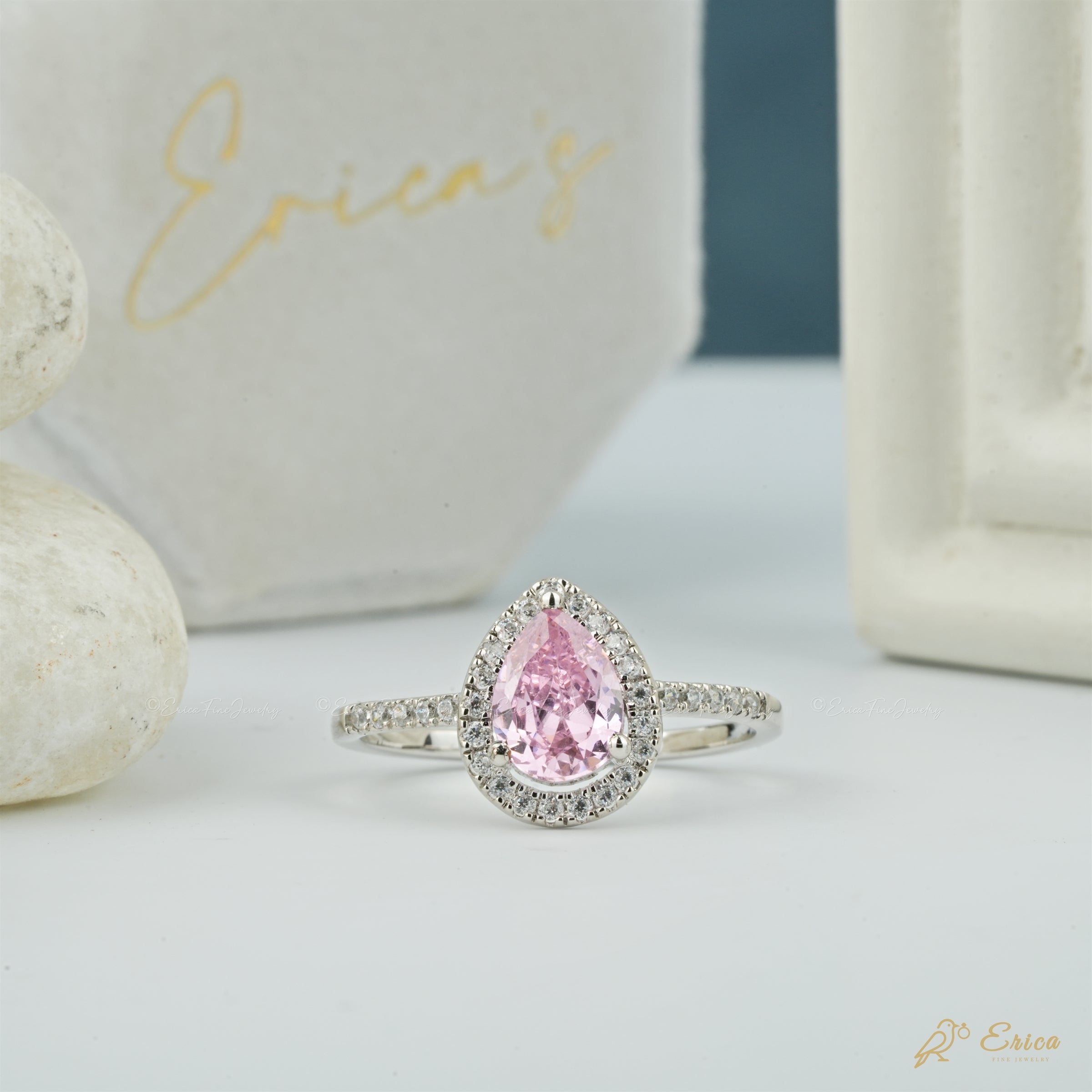 The Rosé - Pink Pear Halo Ring