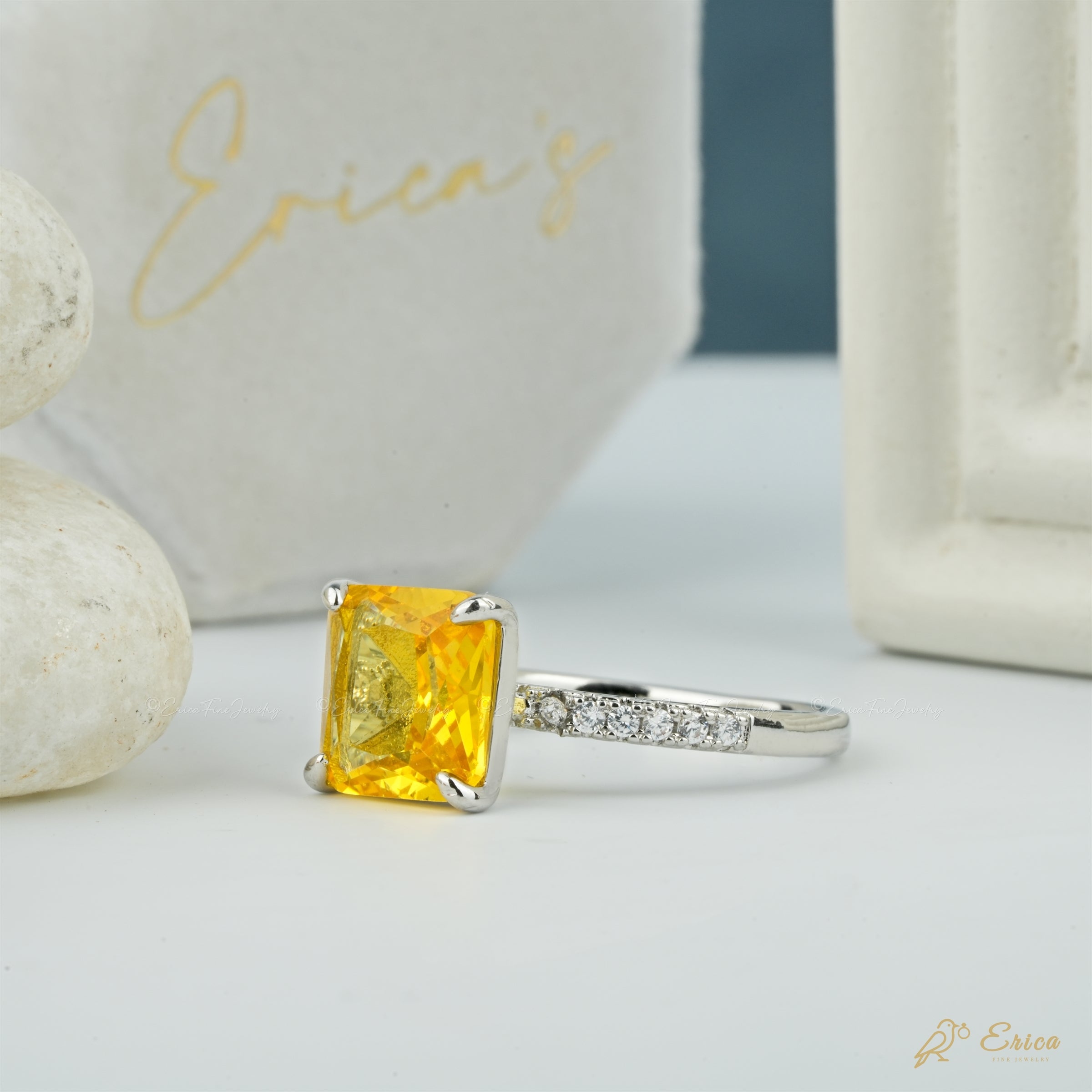 The Citrine - Yellow Princess Cut Ring
