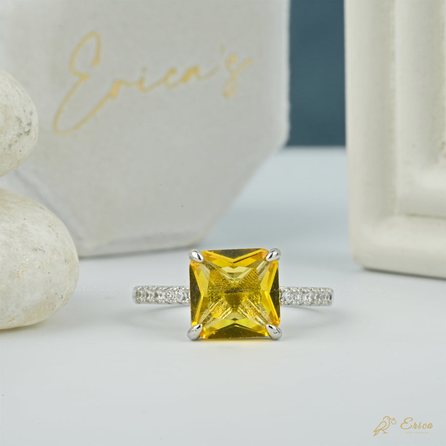 The Citrine - Yellow Princess Cut Ring