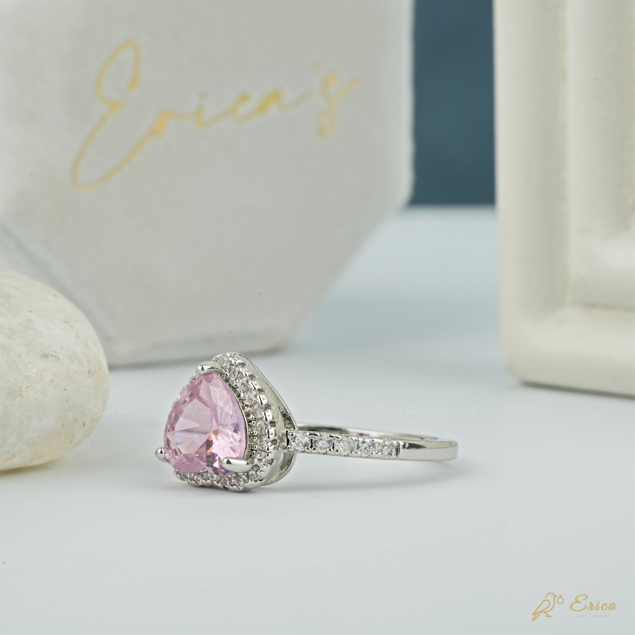 The Valentine - Pink Heart Halo Ring