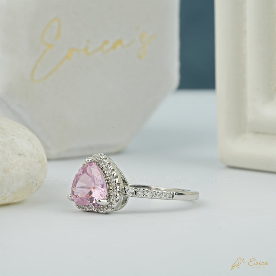 The Valentine - Pink Heart Halo Ring