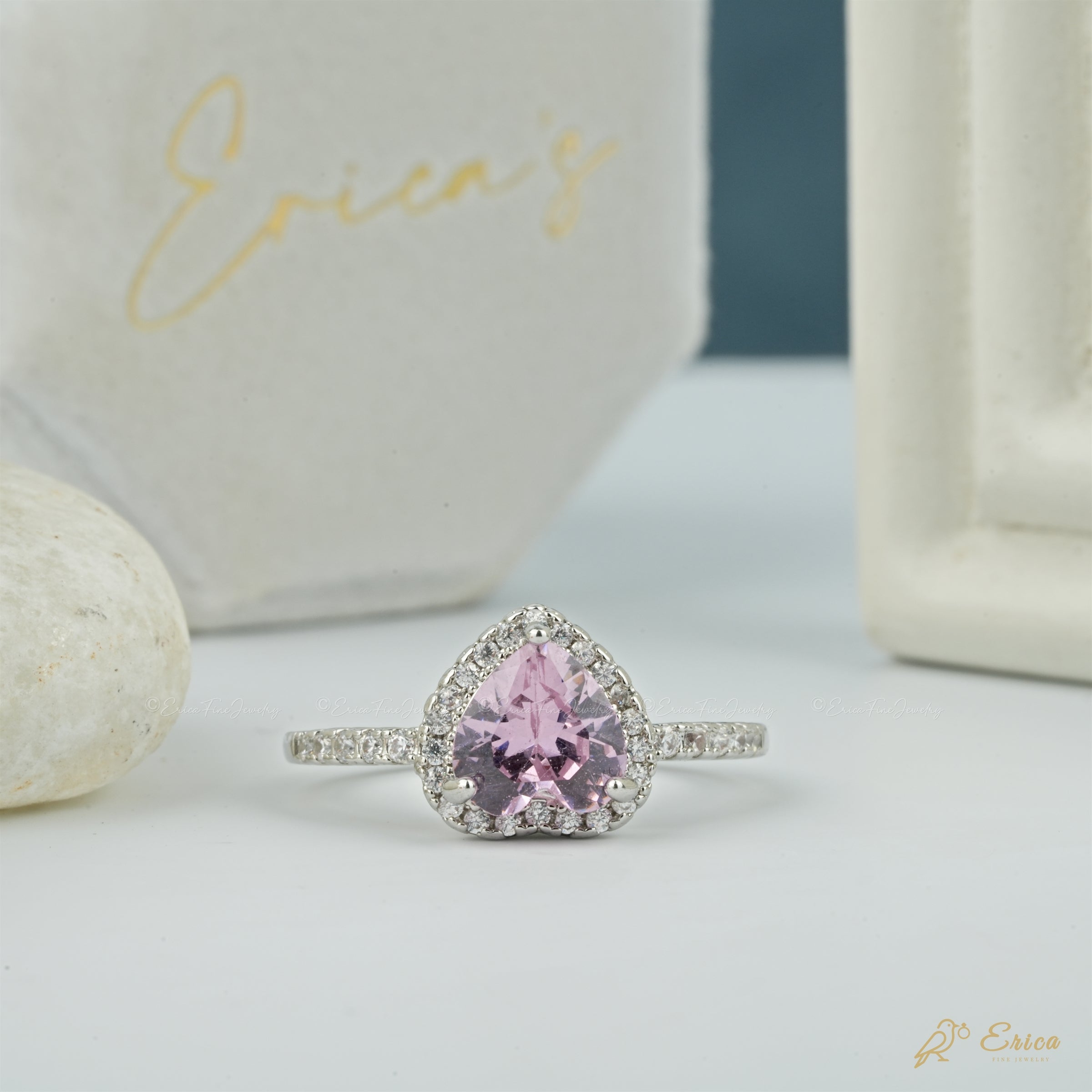 The Valentine - Pink Heart Halo Ring