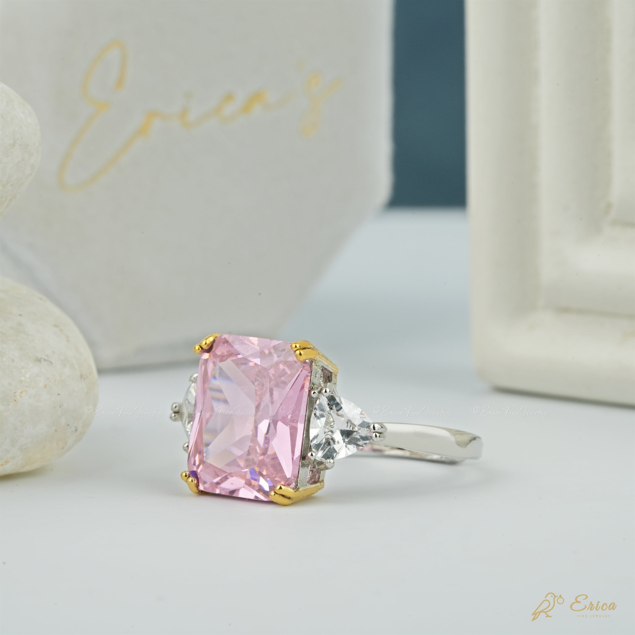 The Blush - Pink Radiant Three Stone