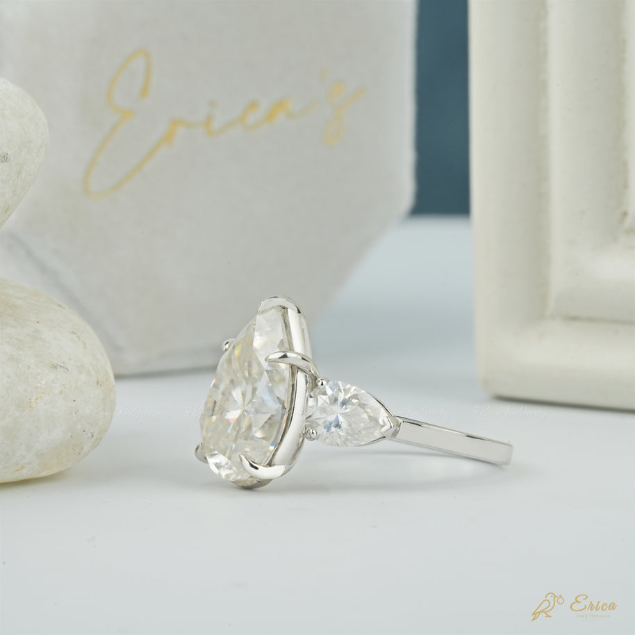 The Blossom - Pear Three Stone Filigree
