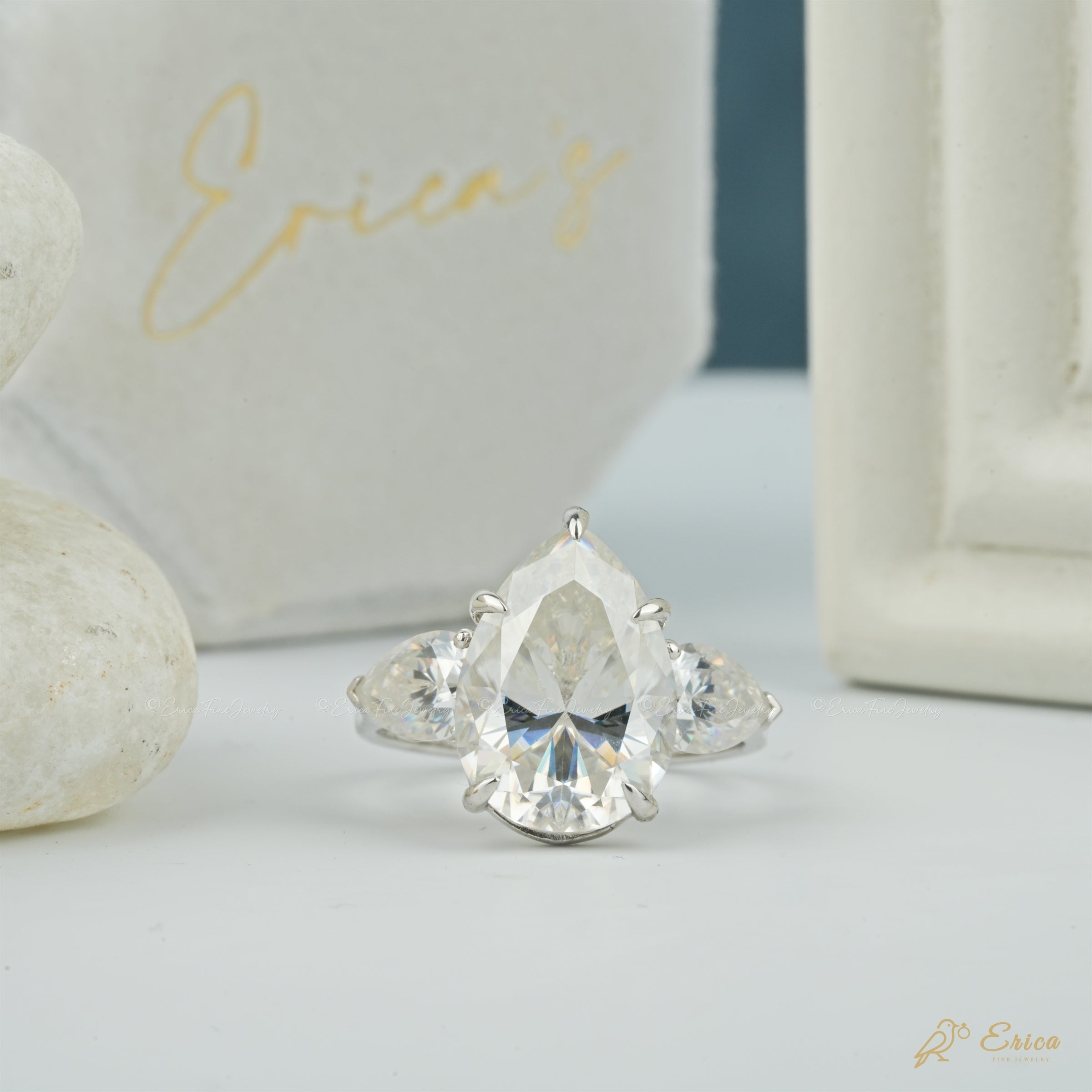 The Blossom - Pear Three Stone Filigree