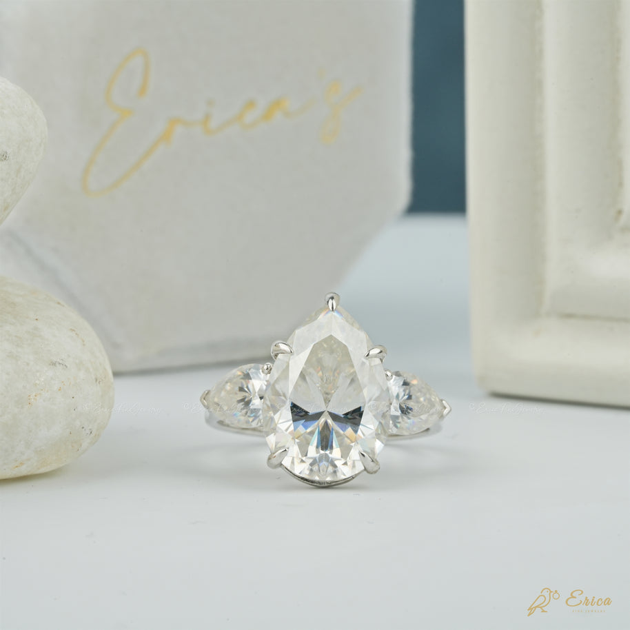 The Blossom - Pear Three Stone Filigree