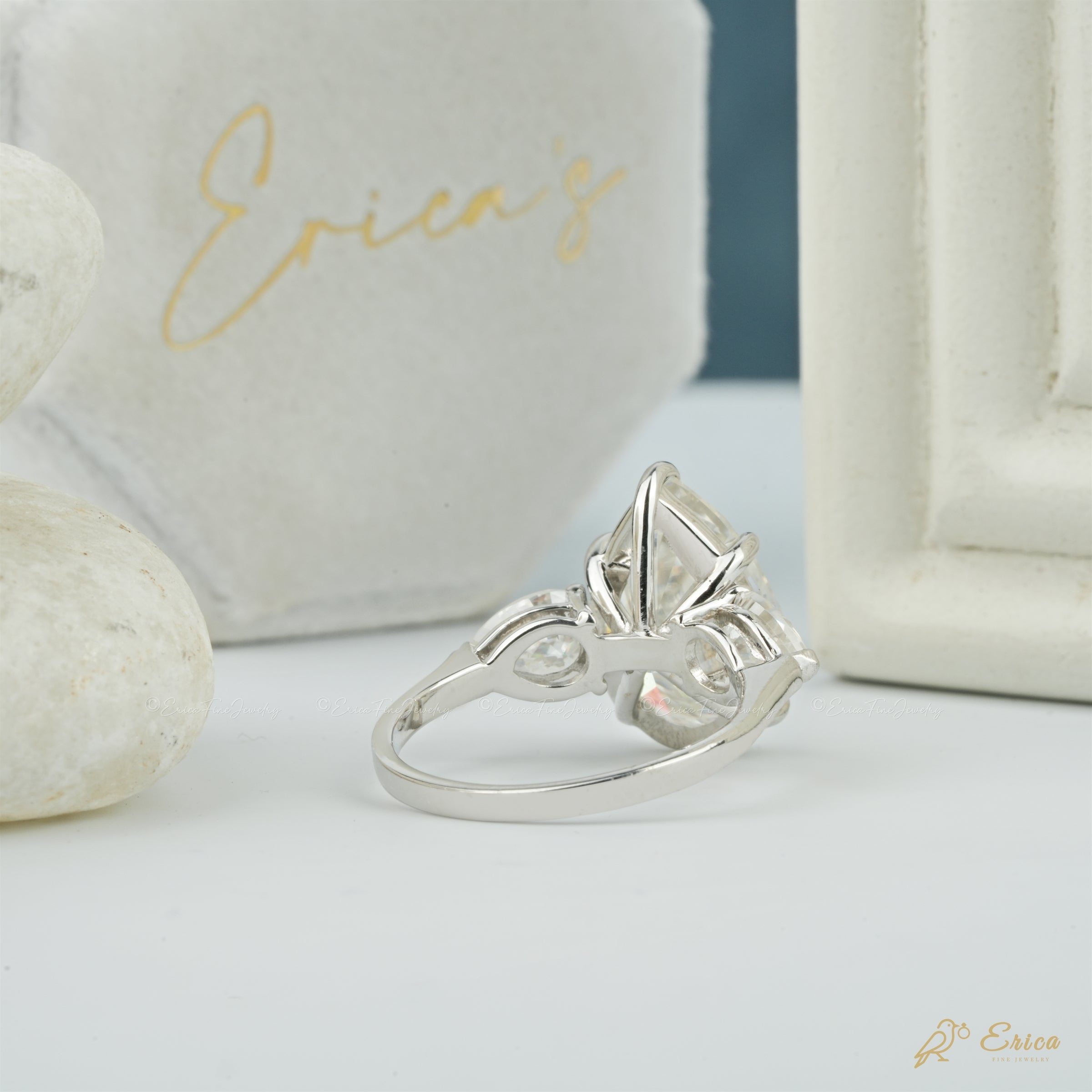 The Blossom - Pear Three Stone Filigree