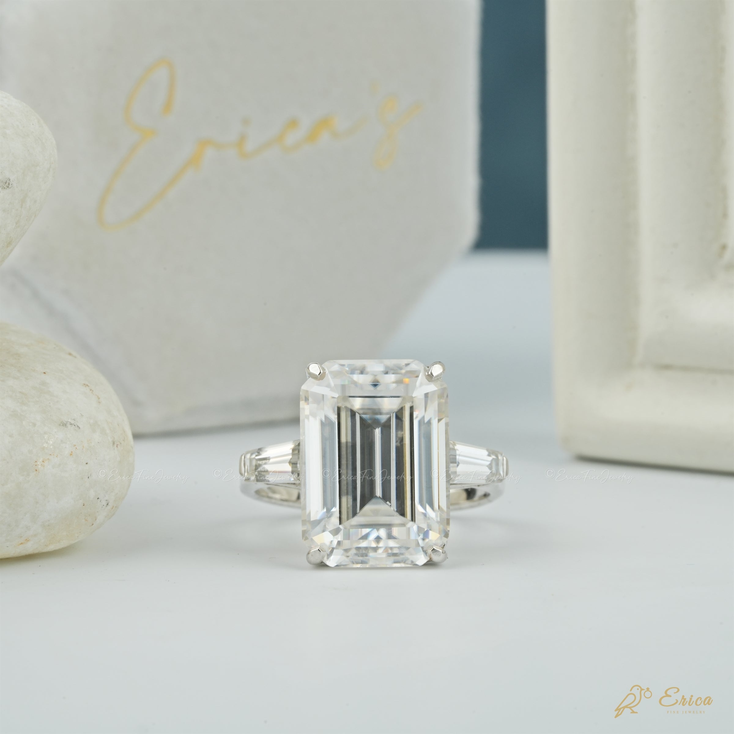 The Gatsby - Emerald Three Stone with Baguettes