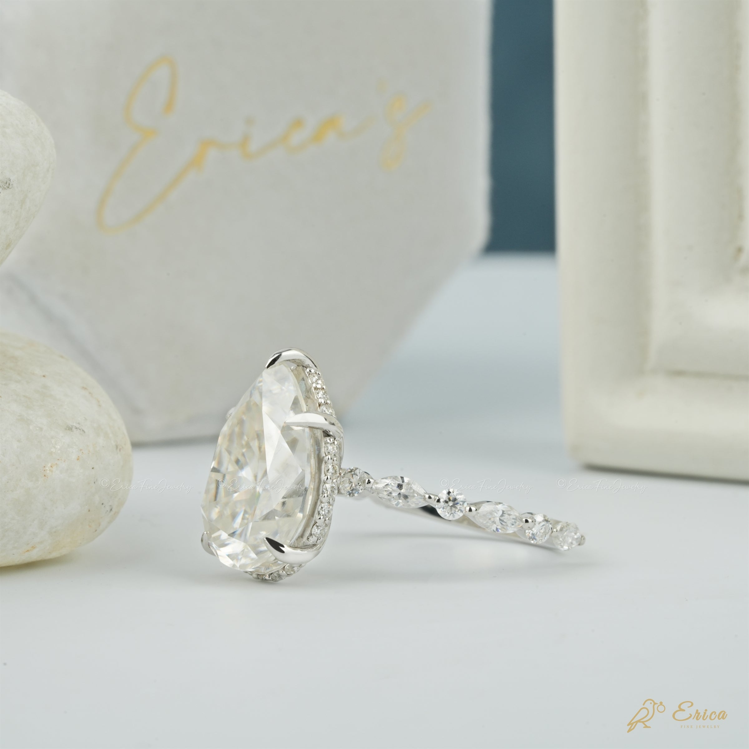 The Dewdrop - Pear Hidden Halo Station Ring