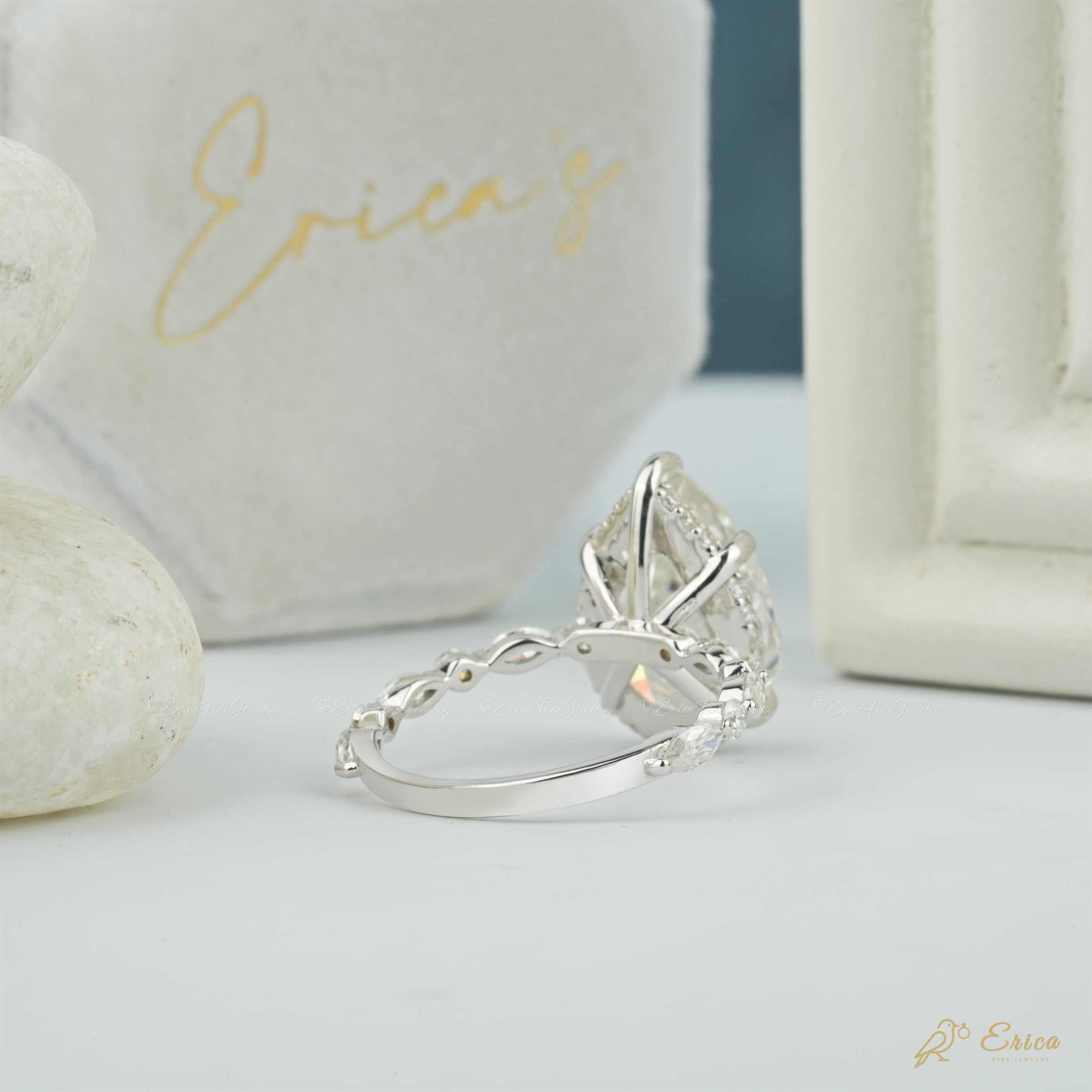The Dewdrop - Pear Hidden Halo Station Ring